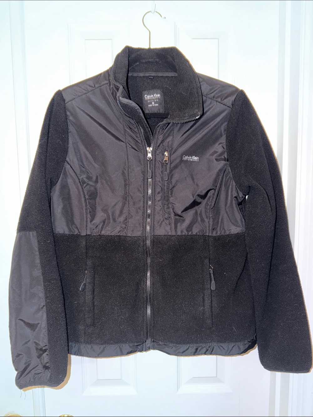 Calvin Klein Black Fleece-Nylon Hybrid Full-Zip Jacket-Sz M